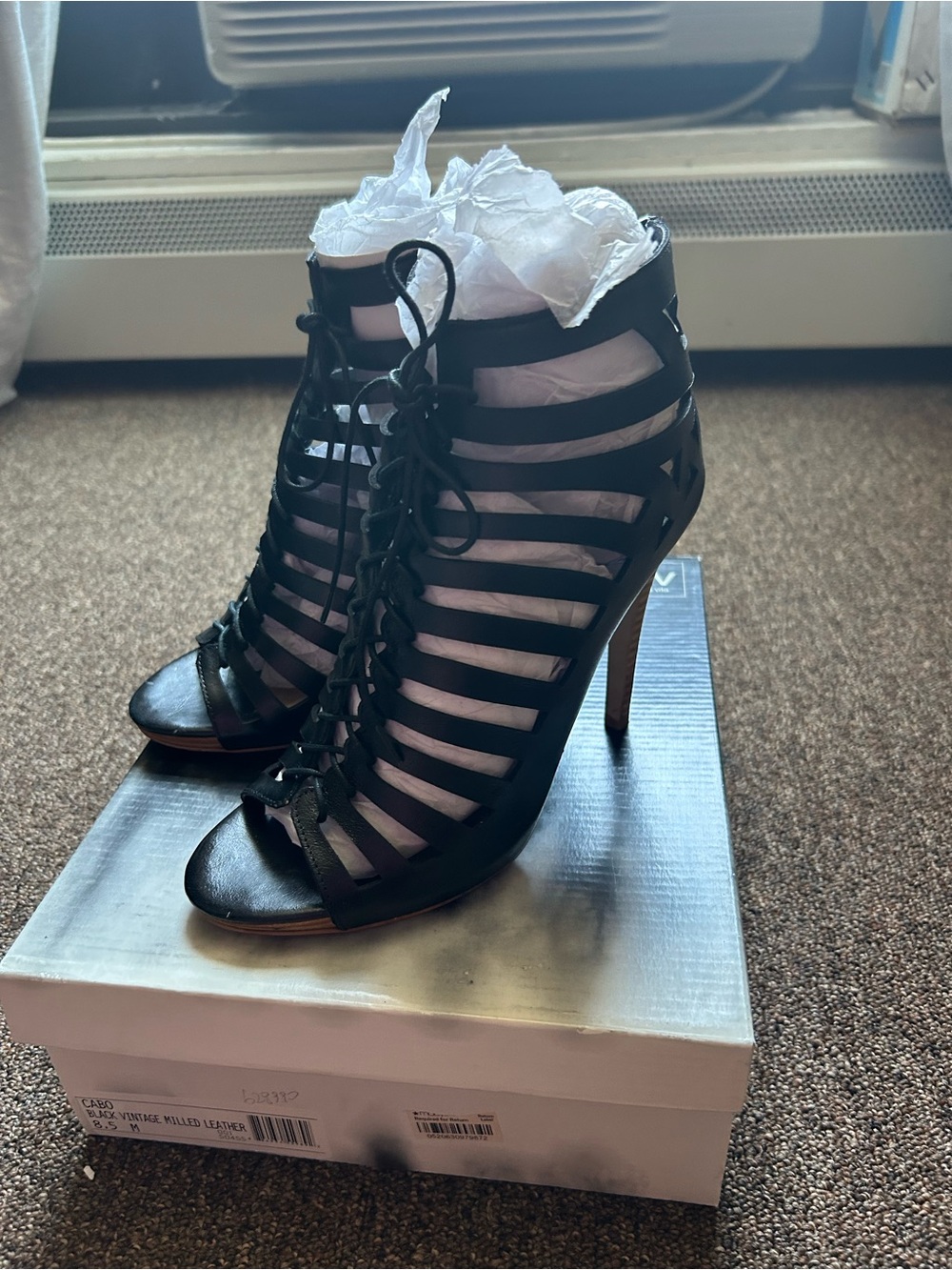 Dolce Vita Black Strappy Lace-Up Stiletto Sandals - Picture 3 of 9